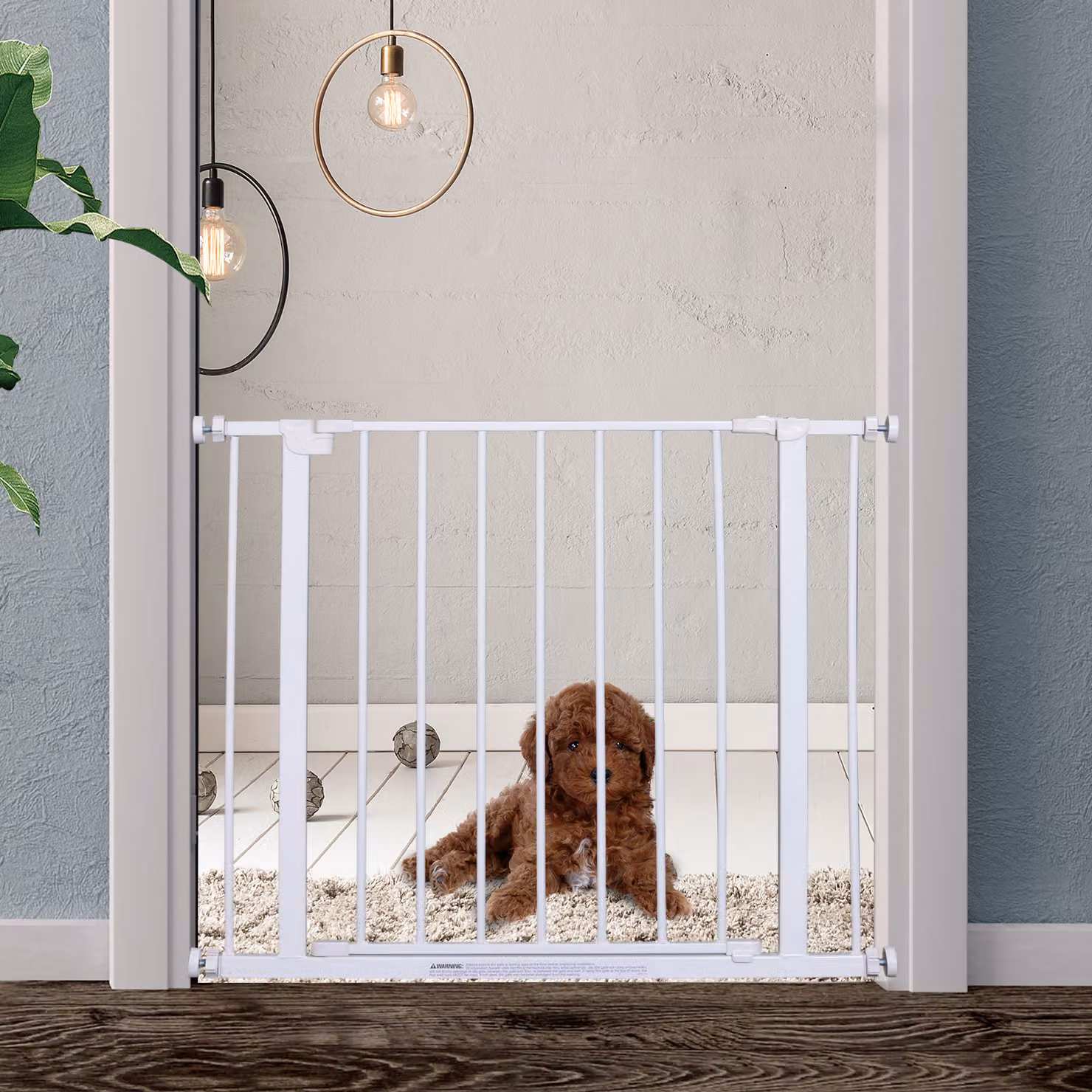 Cancelletto di Sicurezza Estensibile PawHut per Bambini e Animali Domestici in Metallo Bianco, H: 76 cm, L: 72-82 cm – 2
