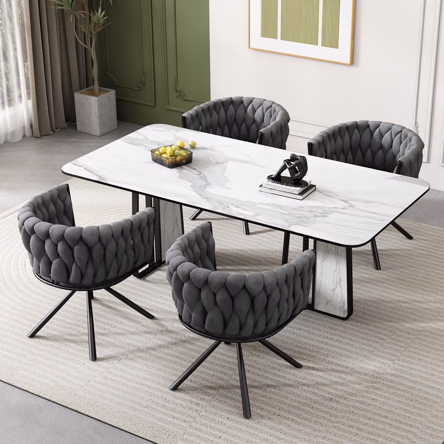 Sedia per sala da pranzo Flieks Sedia imbottita a 4 posti girevole a 360°, sedia da cucina sedia da trucco con rivestimento in velluto, sedia da soggiorno con braccioli e gambe in acciaio, grigio