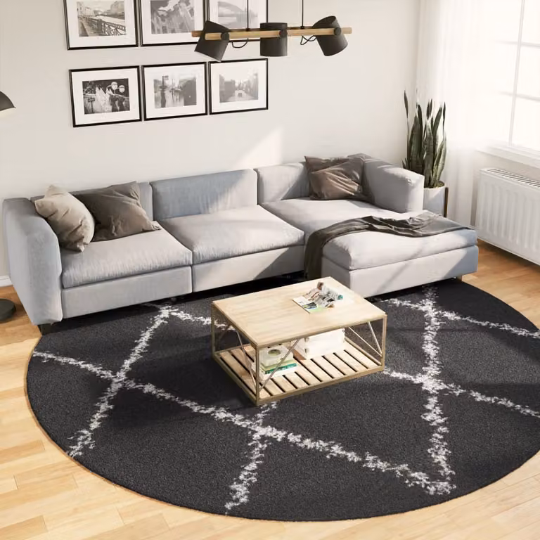 vidaXL Tappeto Shaggy PAMPLONA a Pelo Lungo Geometrico Moderno Multicolore Nero e Beige Ø 280 cm