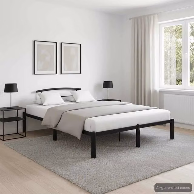 Letto con giroletto in metallo nero vidaXL L/P: 160 x 200 cm – 1