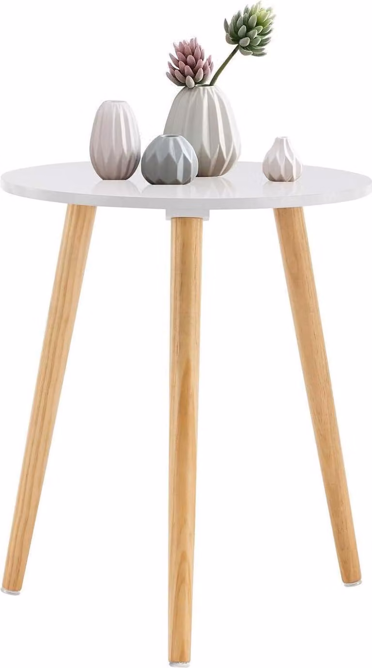 Tavolino in legno rotondo Ø42x52cm bianco/naturale Design scandinavo