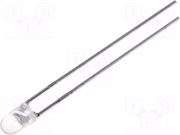 5 emettitori IR da 940 nm, angolo di emissione 30°, trasparenti, per montaggio a traversa (THT), modello L-934F3C. LED a infrarossi da 3 mm, potenza 3,6 mW