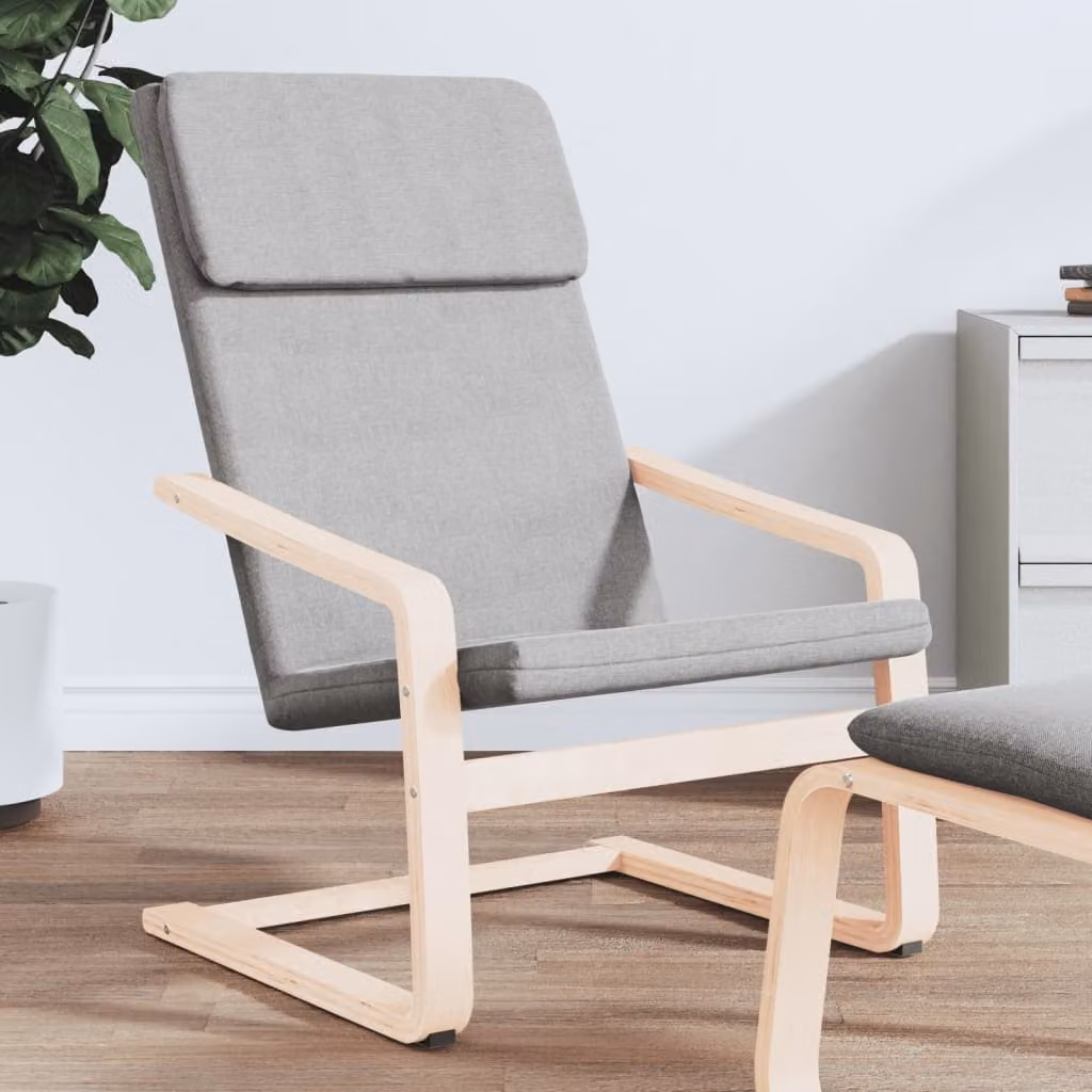 Sedia Relax vidaXL Grigio Chiaro in Tessuto con Struttura in Legno di Betulla e Braccioli