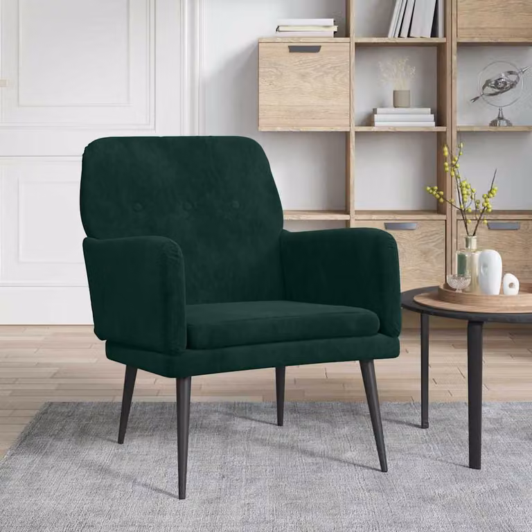 Poltrona relax moderna vidaXL in velluto verde con braccioli e struttura in metallo L/P/H: 62 x 79 x 79 cm