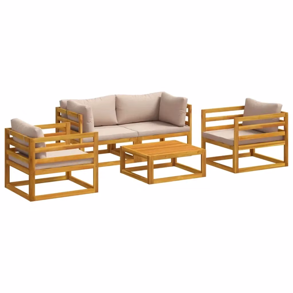 Set da giardino modulare 5 pezzi vidaXL in legno di acacia con cuscini beige – 2