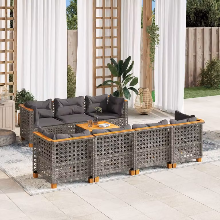 vidaXL Set Divano da Giardino 8 pz in Polyrattan Grigio con Cuscini e Tavolino