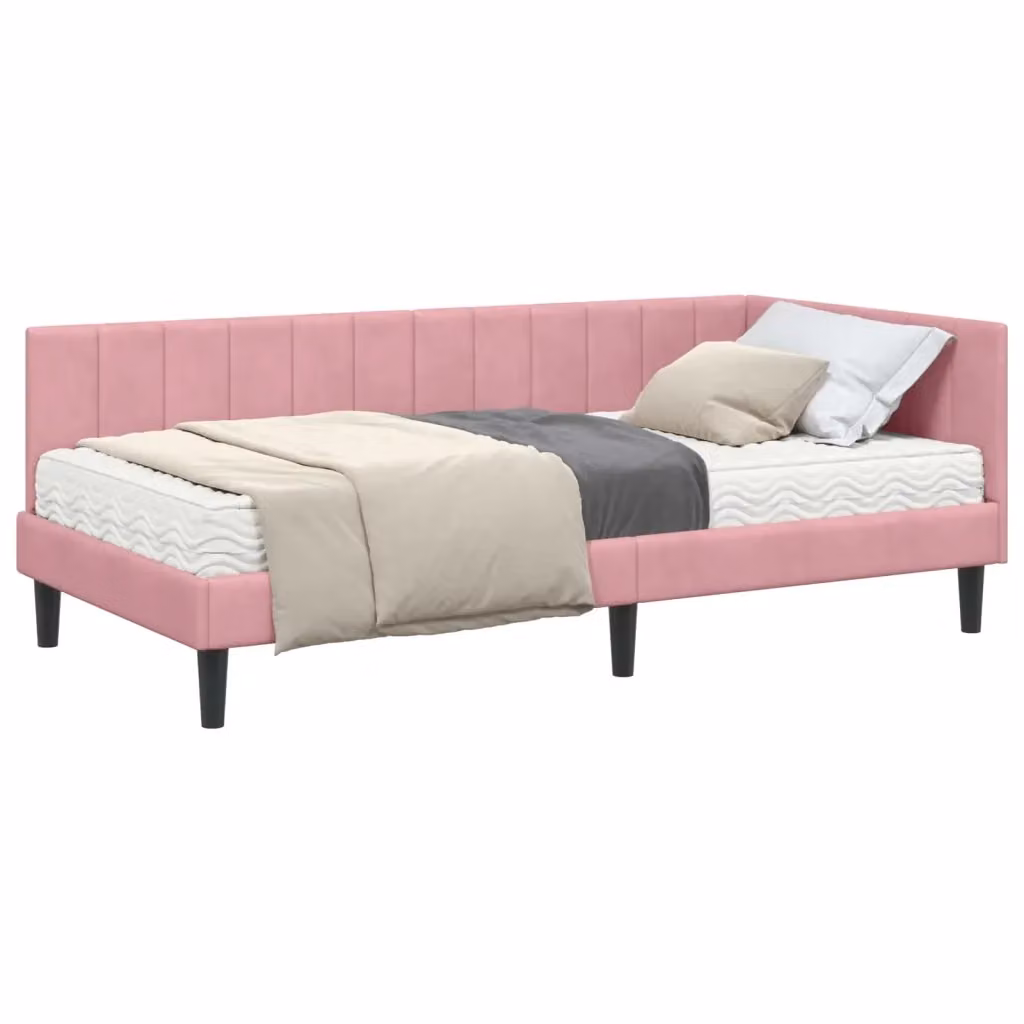 Letto Angolare con Materasso in 2 Pezzi vidaXL in Velluto Rosa L/P/H: 190 x 90 x 72 cm – 2