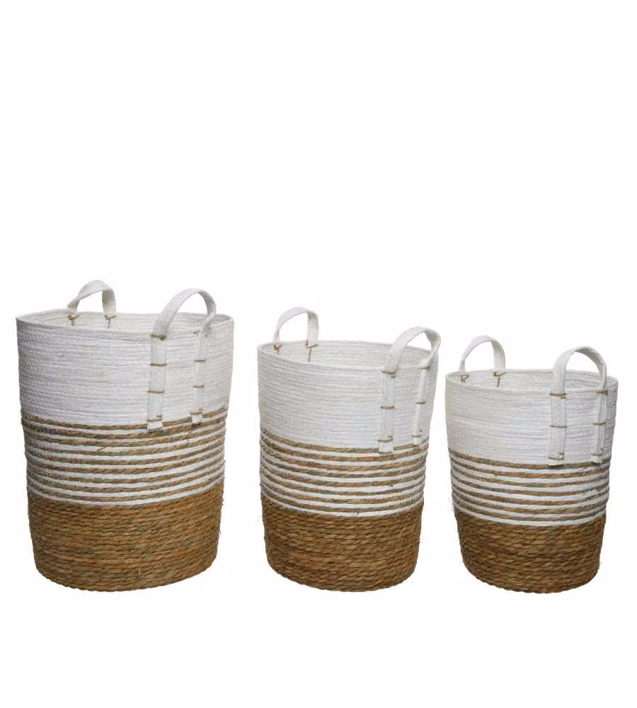 Cesta con manici 32x h38 cm colore naturale e bianco