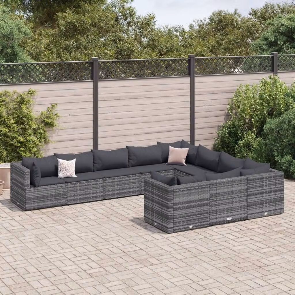 Maison Exclusive - Set da giardino 10 pezzi con cuscini Grigio Poly Rattan