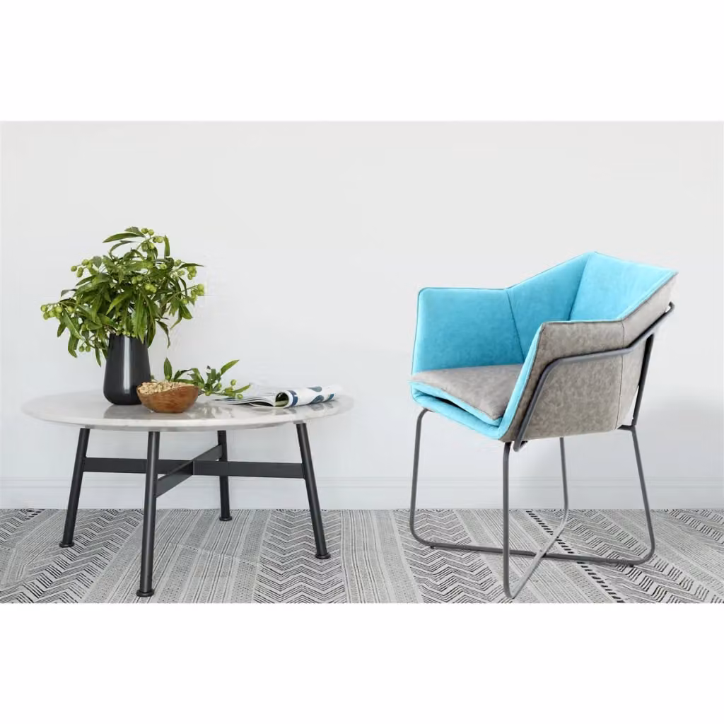 Poltrona Lounge Marietta Kendra Home in Ecopelle Petrolio e Antracite con Braccioli e Struttura in Metallo – 2