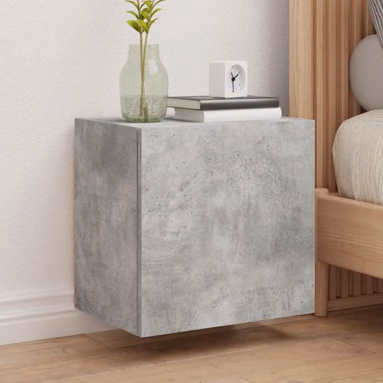 Set di 2 mobili TV da muro vidaXL in legno multistrato e MDF, design moderno astratto, colore grigio cemento, L 40,5 cm x P 30 cm x H 40 cm