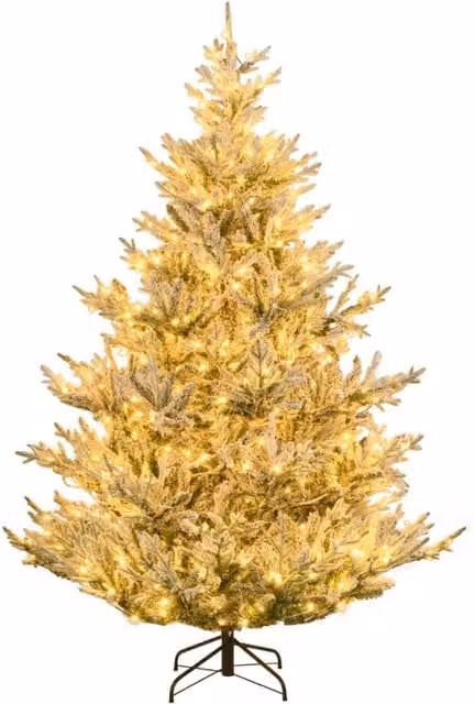 Albero artificiale preilluminato da 210cm luminosit¨¤ regolabile, Albero di natale innevato con rami articolati Verde