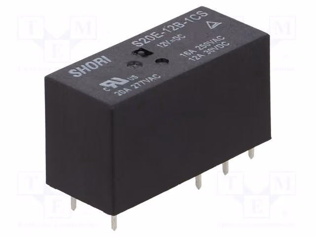 1 relè: bobina elettromagnetica, 12 VDC. Corrente di contatto massima: 20A. Modello: S20E-12B-1CS