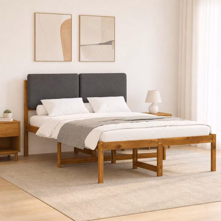 vidaXL Letto con Testiera Rivestita Naturale e Grigio Scuro