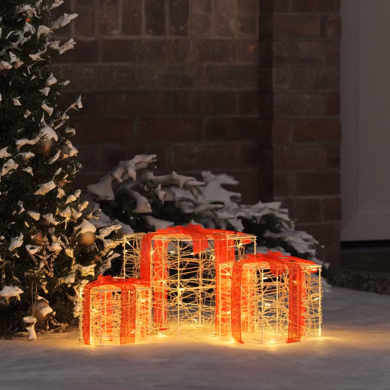 Set di 3 scatole regalo vidaXL bianche e rosse per Natale, forma quadrata, L/P/H: 20 x 20 x 20 cm