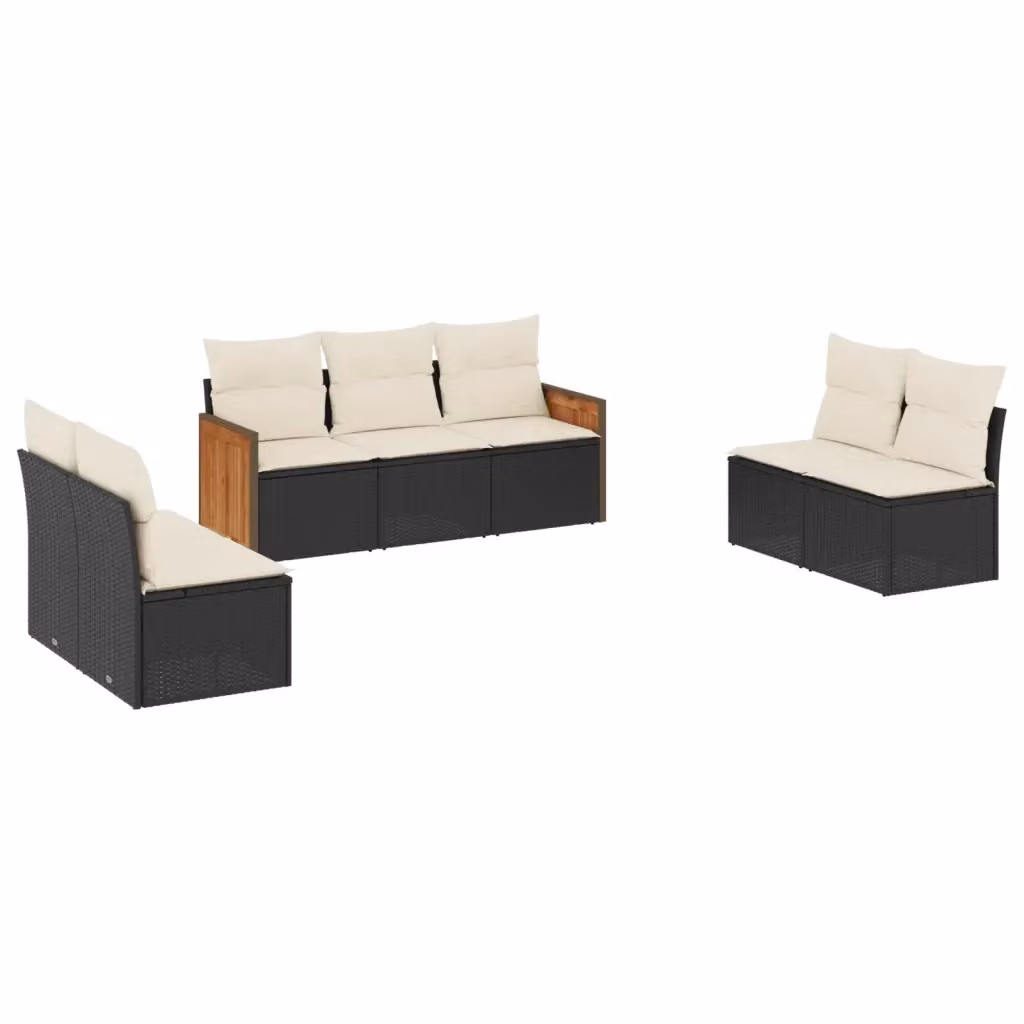 Set di Divani da Giardino vidaXL in Polyrattan Nero con 7 Cuscini Imbottiti e Coperture Rimosse – 2
