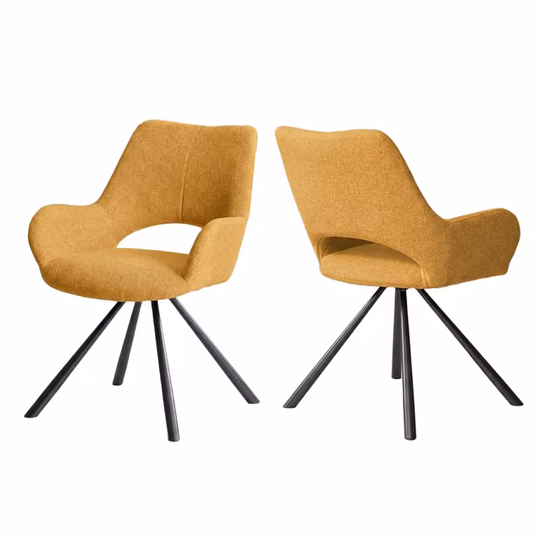Meubles Cosy - Set da 2 sedie da pranzo moderne in tessuto giallo con gambe in metallo nero - BETH