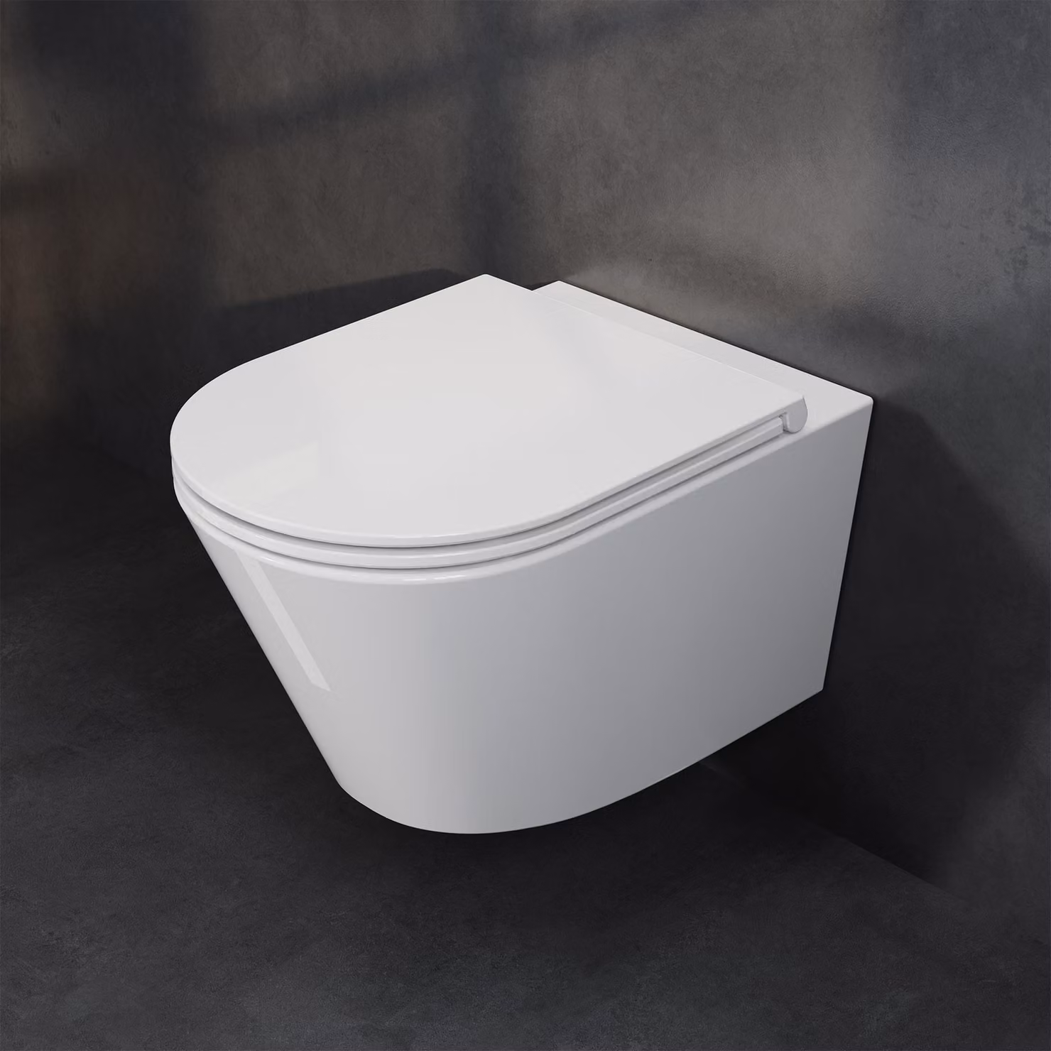 WC sospeso HOROW senza brida - Vaso con sistema di scarico Superspin a foro singolo, completo di coperchio con chiusura ammortizzata - 525 x 358 x 360 mm