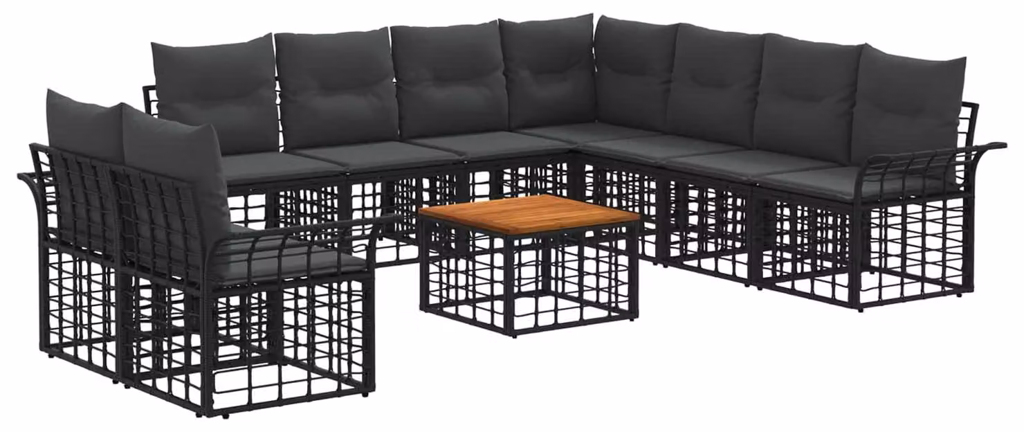 Set di divani da esterno 10 pcs Nero e Grigio scuro Poliestere