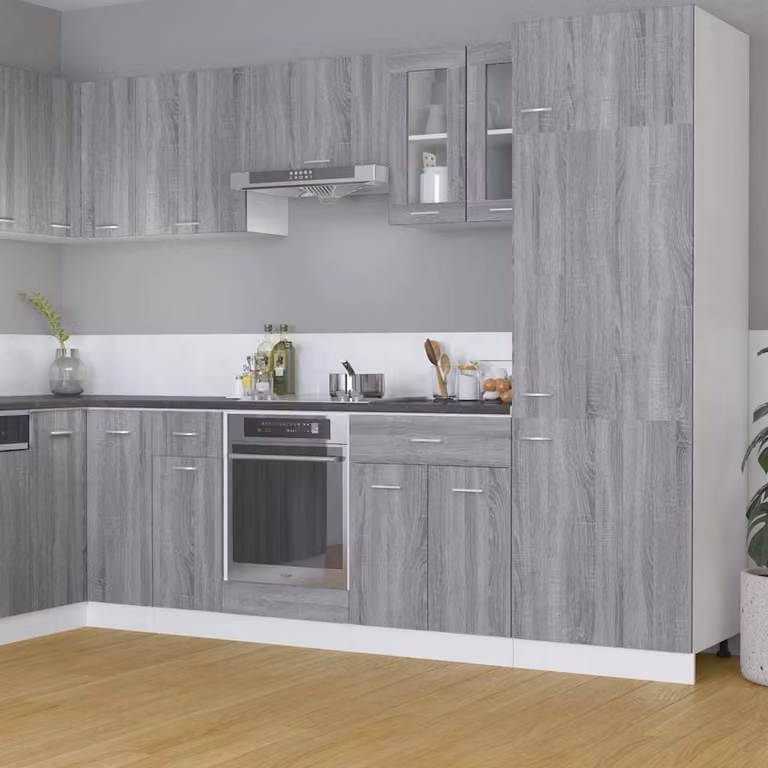 Pensile da cucina moderno vidaXL Lyon con ante in vetro, Grigio, L: 60 cm, P: 31 cm, H: 60 cm