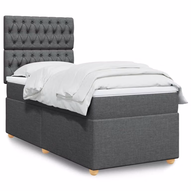 vidaXL Giroletto a Molle con Materasso Ibrido in Tessuto Grigio e Bianco, L/P/H: 90 x 200 cm