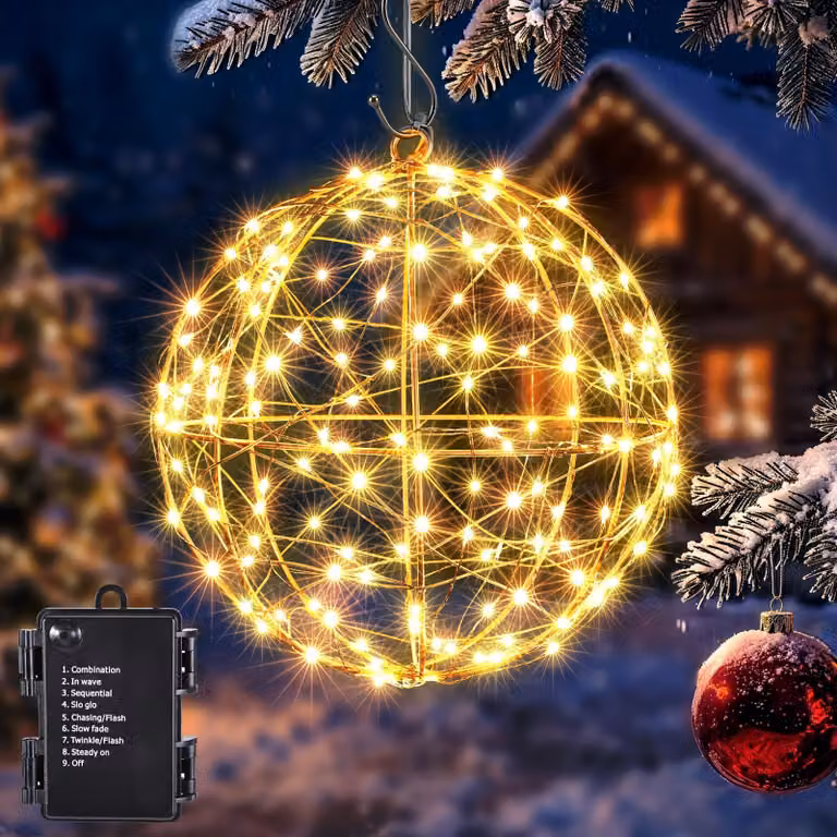 Sfera luminosa a LED, diametro 18 cm, alimentata a batteria, per uso esterno