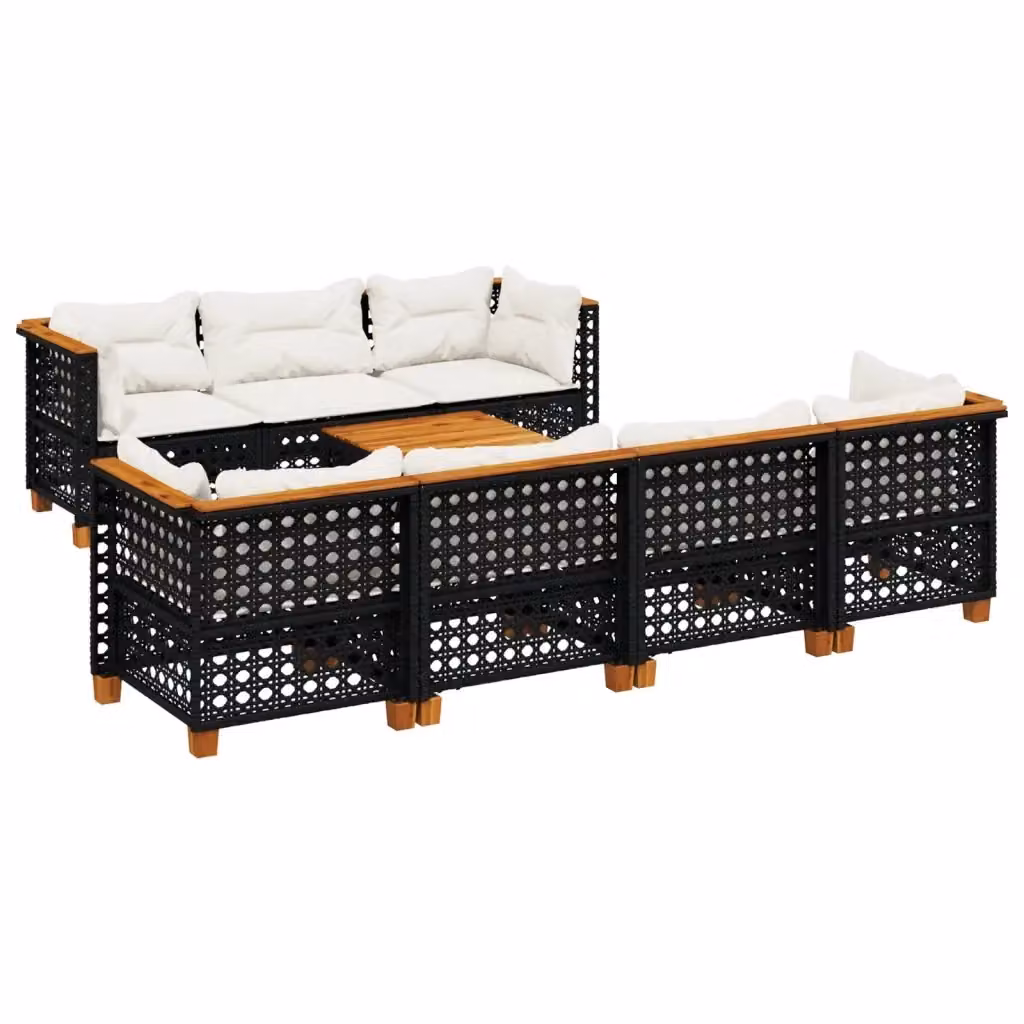 vidaXL Set Divani da Giardino a L con Cuscini 8 pz in Polyrattan Nero e Bianco con Tavolino e Struttura in Legno di Acacia – 2