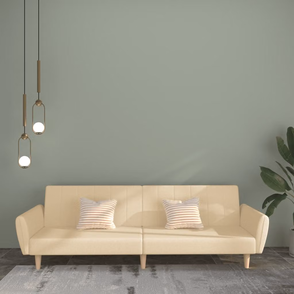 vidaXL Divano Letto Click-Clack Moderno in Tessuto Beige con Struttura in Legno Solido