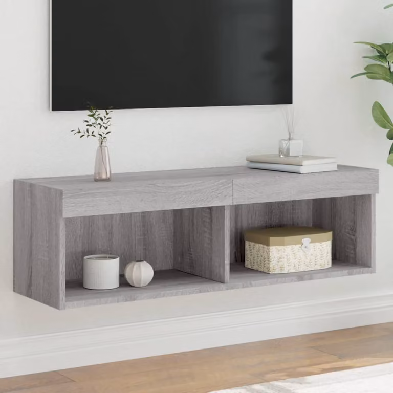 vidaXL Mobile Porta TV Moderno con Luci LED Integrate Grigio, L 100 cm x P 30 cm x H 30 cm