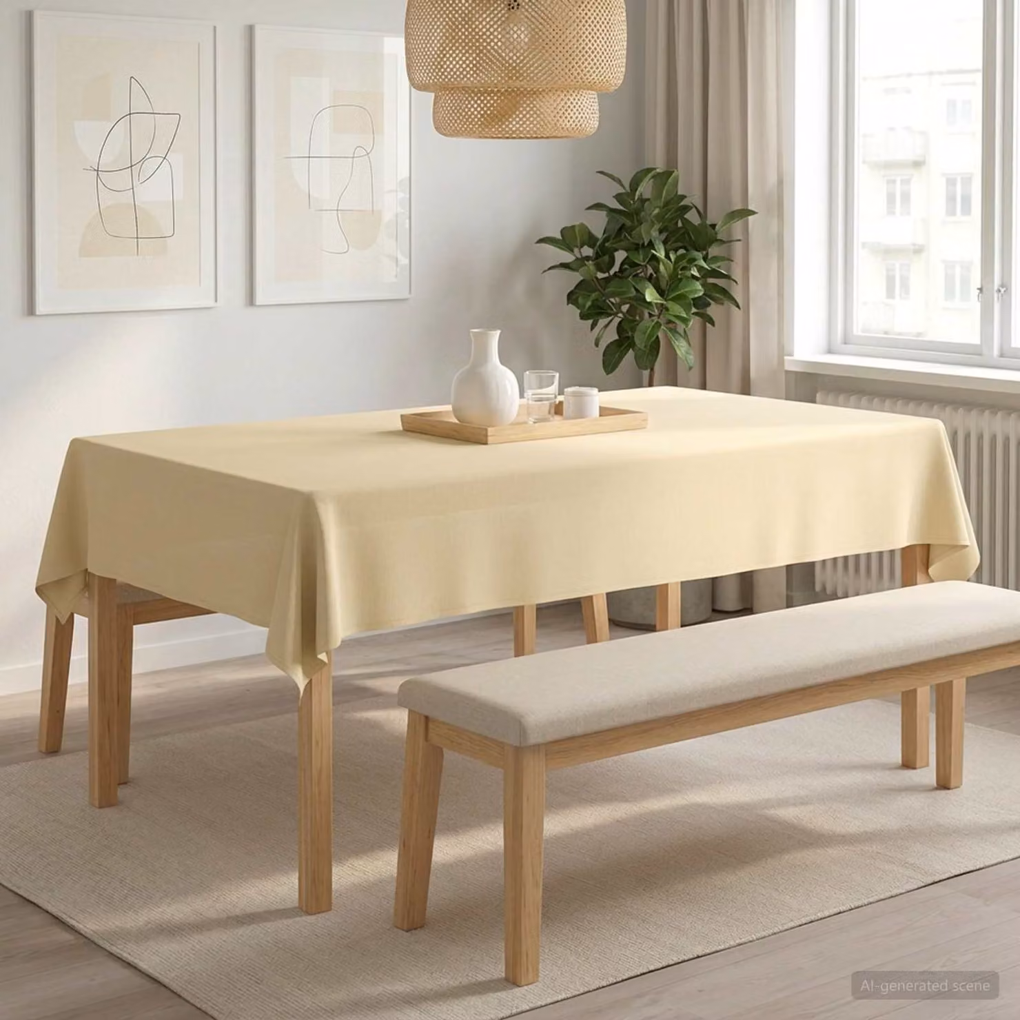 Tovaglia da tavolo rettangolare vidaXL in poliestere, Bianco/Beige, L: 140 cm x P: 200 cm, idrorepellente e antimacchia