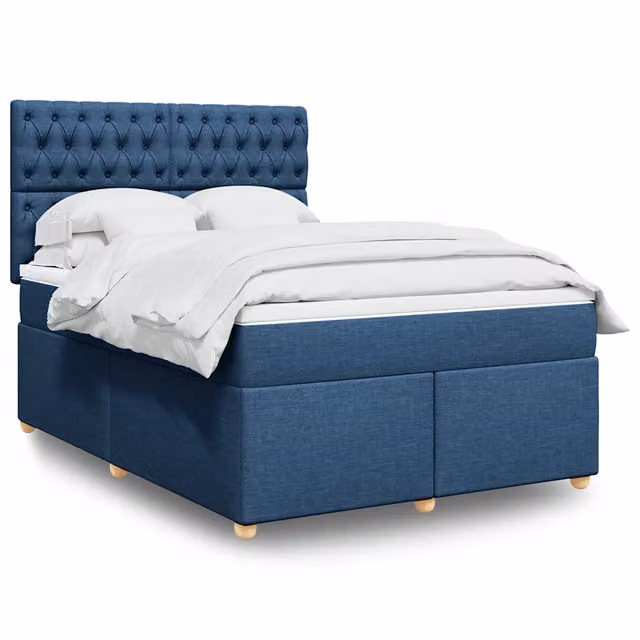 Letto a molle con materasso blu e bianco vidaXL in tessuto e legno L: 140 cm, P: 190 cm – 1