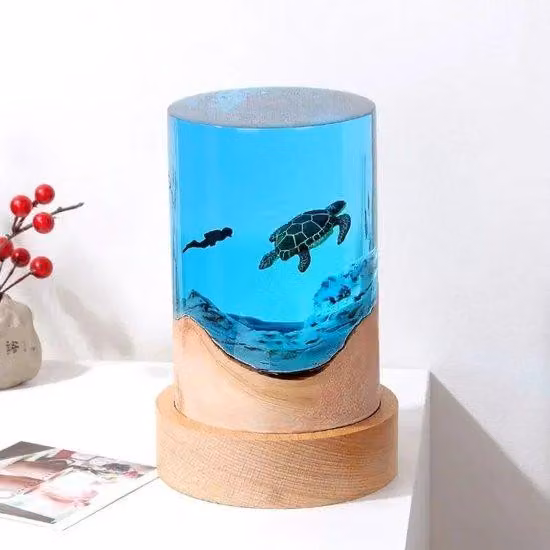 Lampada da notte per acquario in legno massello