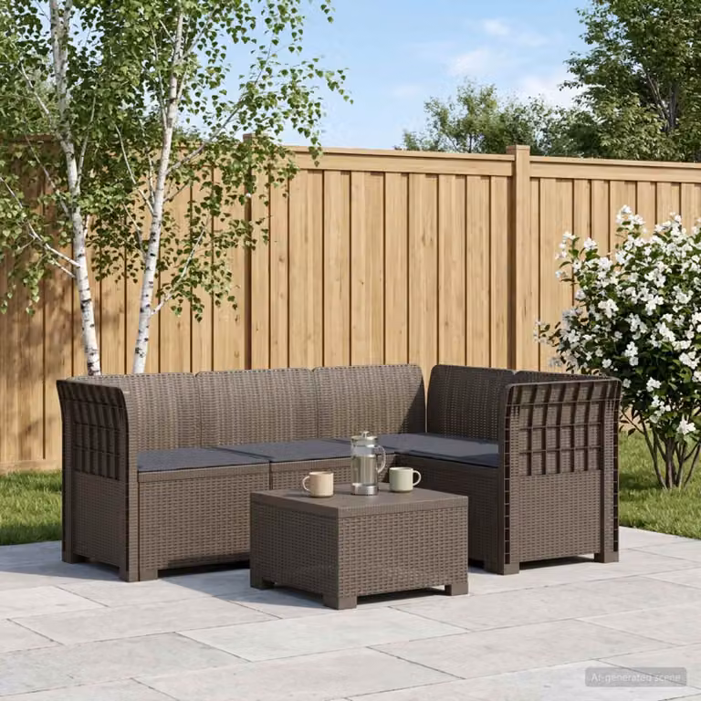 vidaXL Divano da Giardino Angolare a L con Cuscini, Design Moderno in Rattan e Tessuto Resistente alle Intemperie, Grigio e Marrone