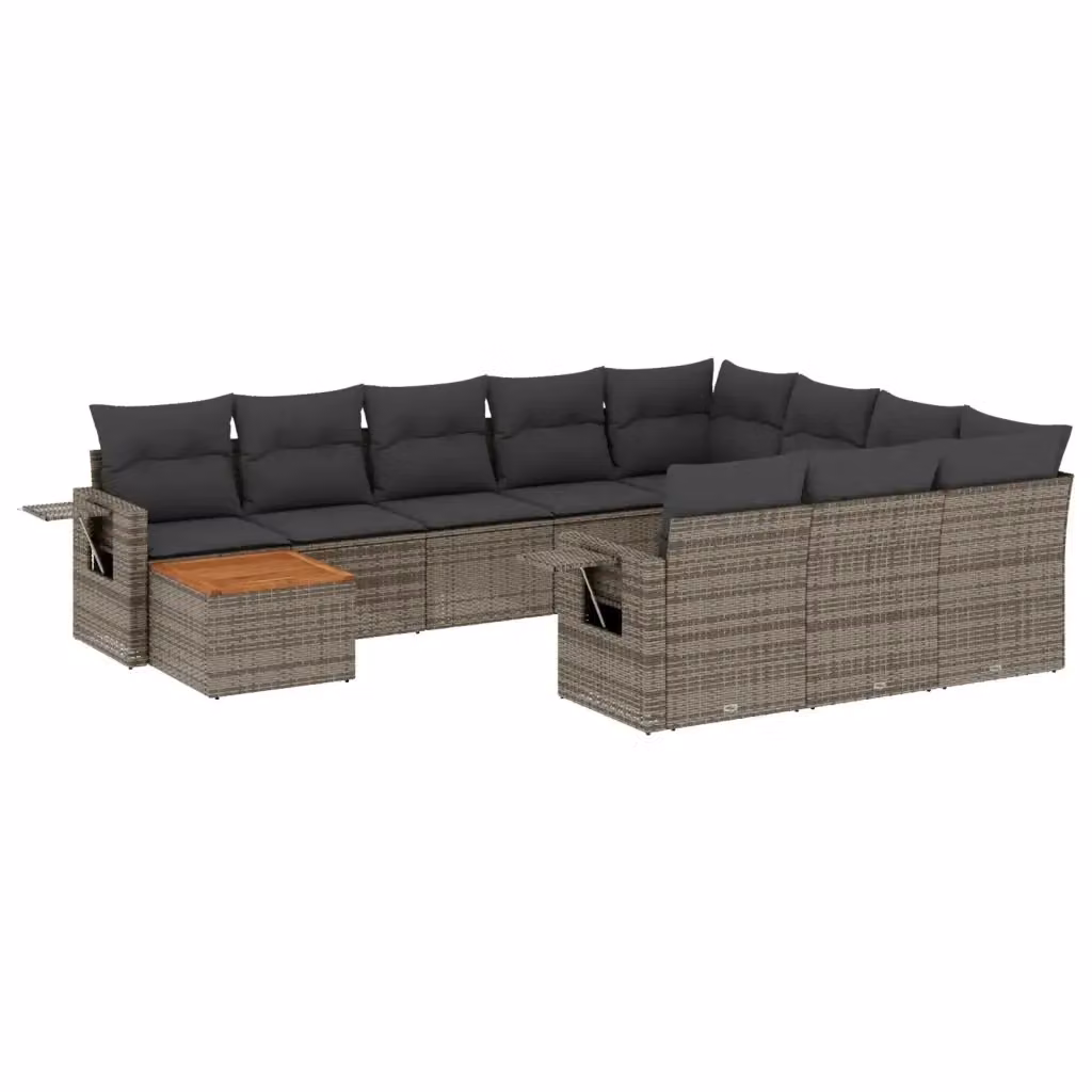vidaXL Set Divani da Giardino 11 pz in Polyrattan Grigio con Cuscini e Tavolino da Esterno – 2