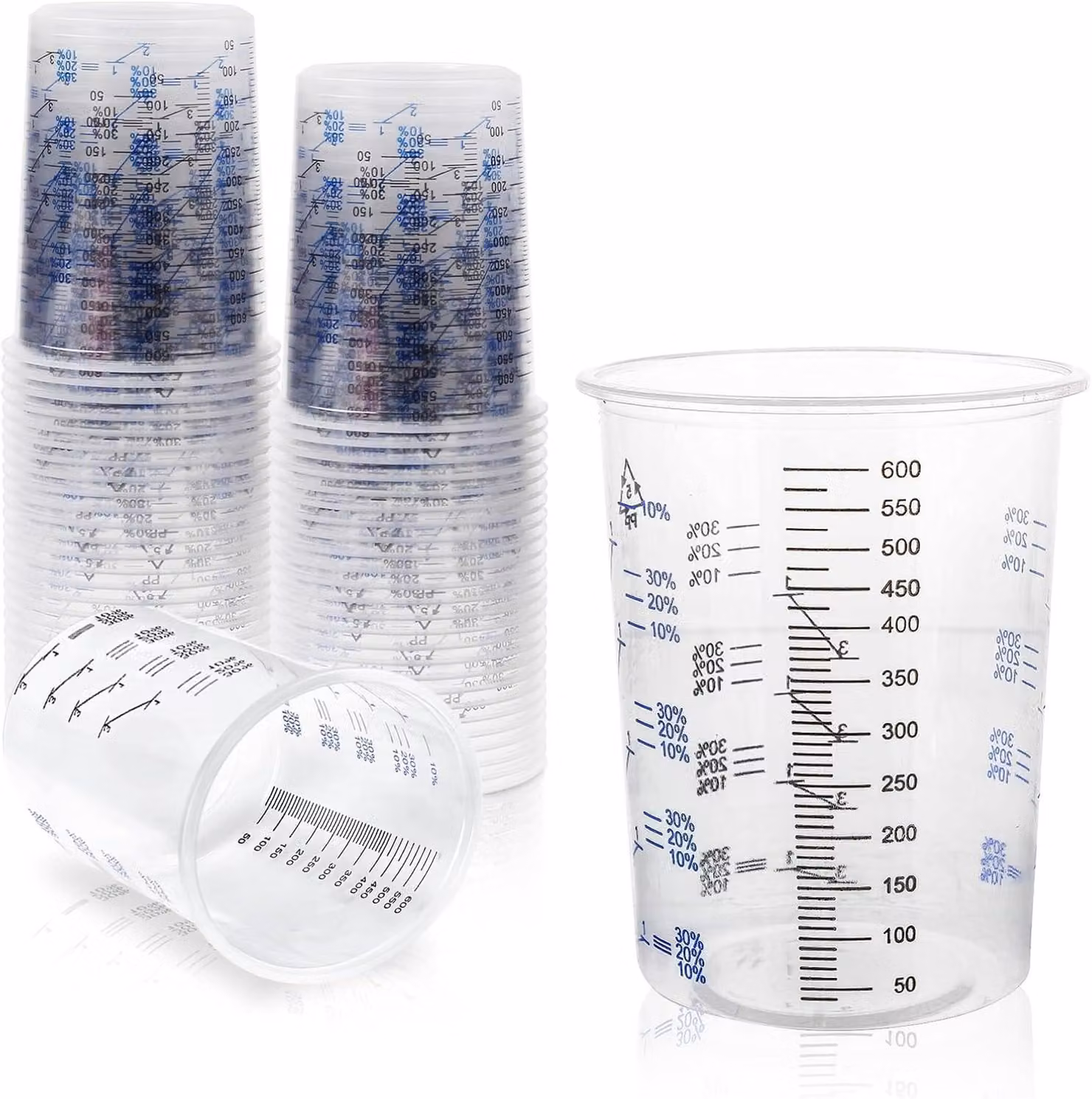 Contenitori per vernici da 600 ml, confezione da 50 pezzi, in plastica trasparente, adatti per vernici e liquidi, ideali per lavori di bricolage