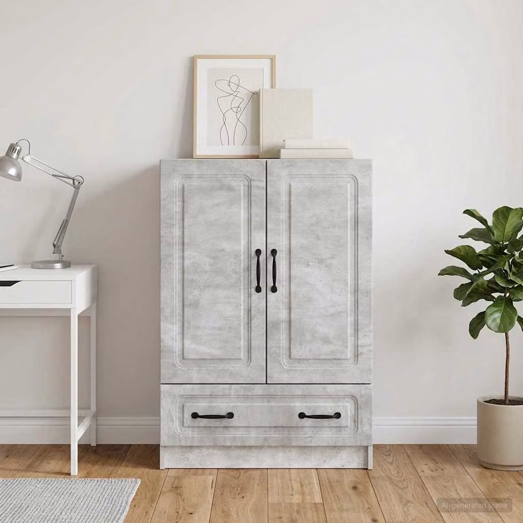 Credenza moderna vidaXL in legno ingegnerizzato grigio cemento, L 66 x P 34,5 x H 92 cm