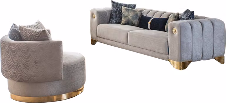 Komplett Wohnzimmer Hochwertig stilvoll 3-Sitzer Couch Modern Grau Sessel