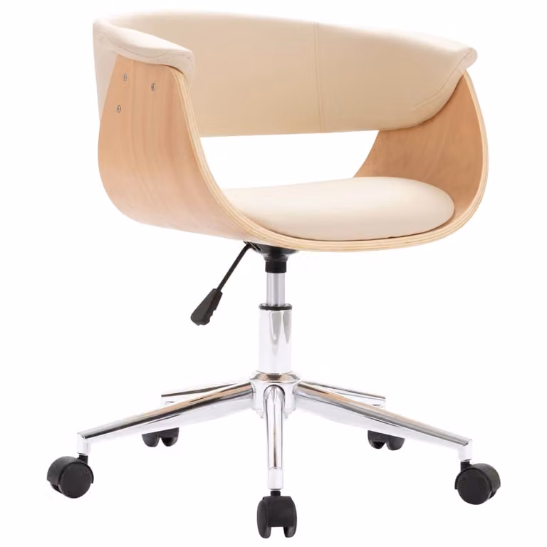 Sedia da Ufficio Girevole Crema in Legno Piegato e Pelle finta