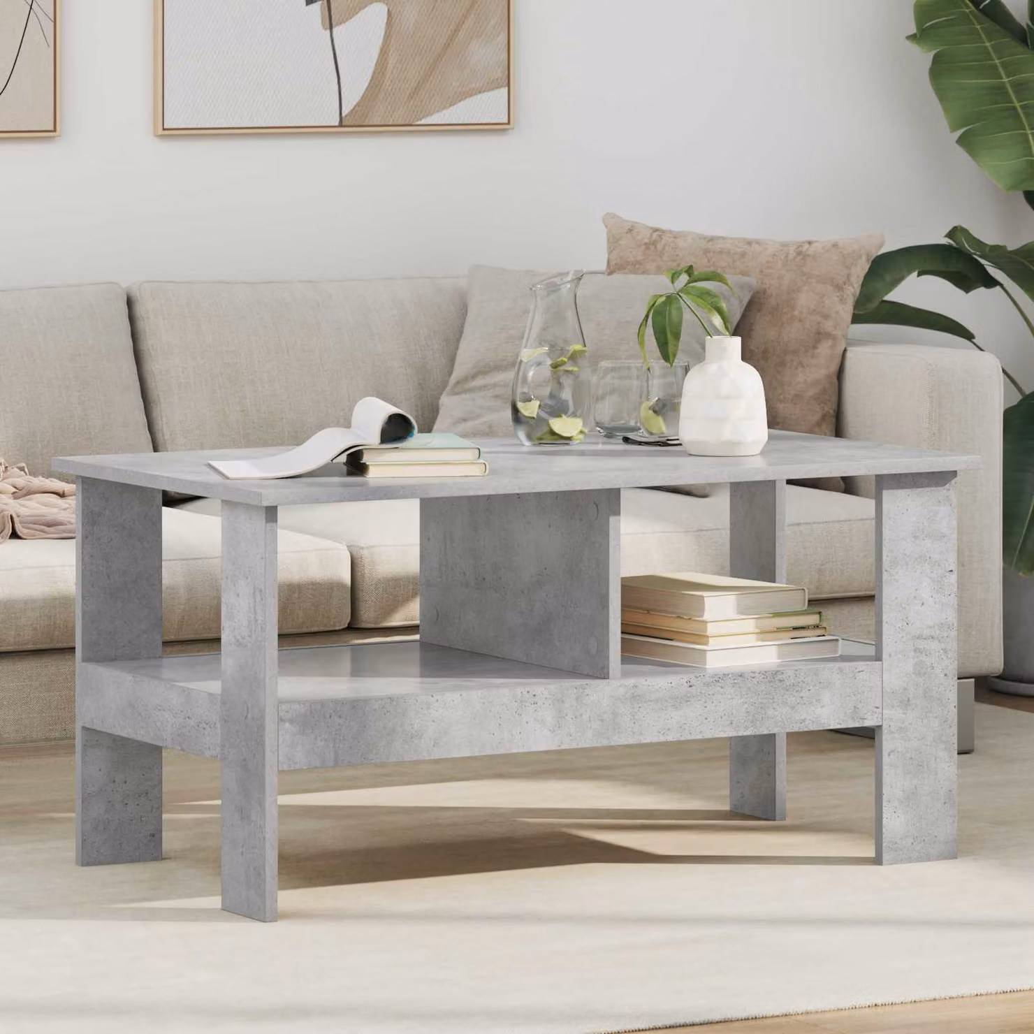 vidaXL Tavolino da salotto moderno rettangolare in MDF grigio L: 90 cm, P: 50 cm, H: 45 cm