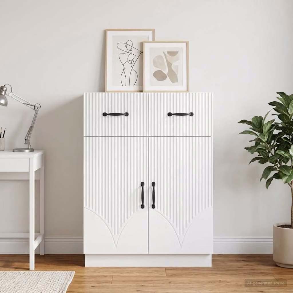 Credenza moderna vidaXL in legno ingegnerizzato bianco L: 66 cm, P: 34,5 cm, H: 87 cm