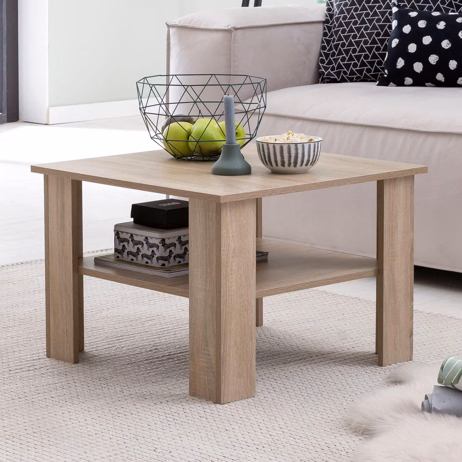 FineBuy Tavolino da salotto in legno Sonoma 60 x 42 x 60 cm Tavolino in legno con ripiano Tavolino da salotto Tavolino da caffè Tavolino da divano Tavolino da salotto Tavolino da soggiorno