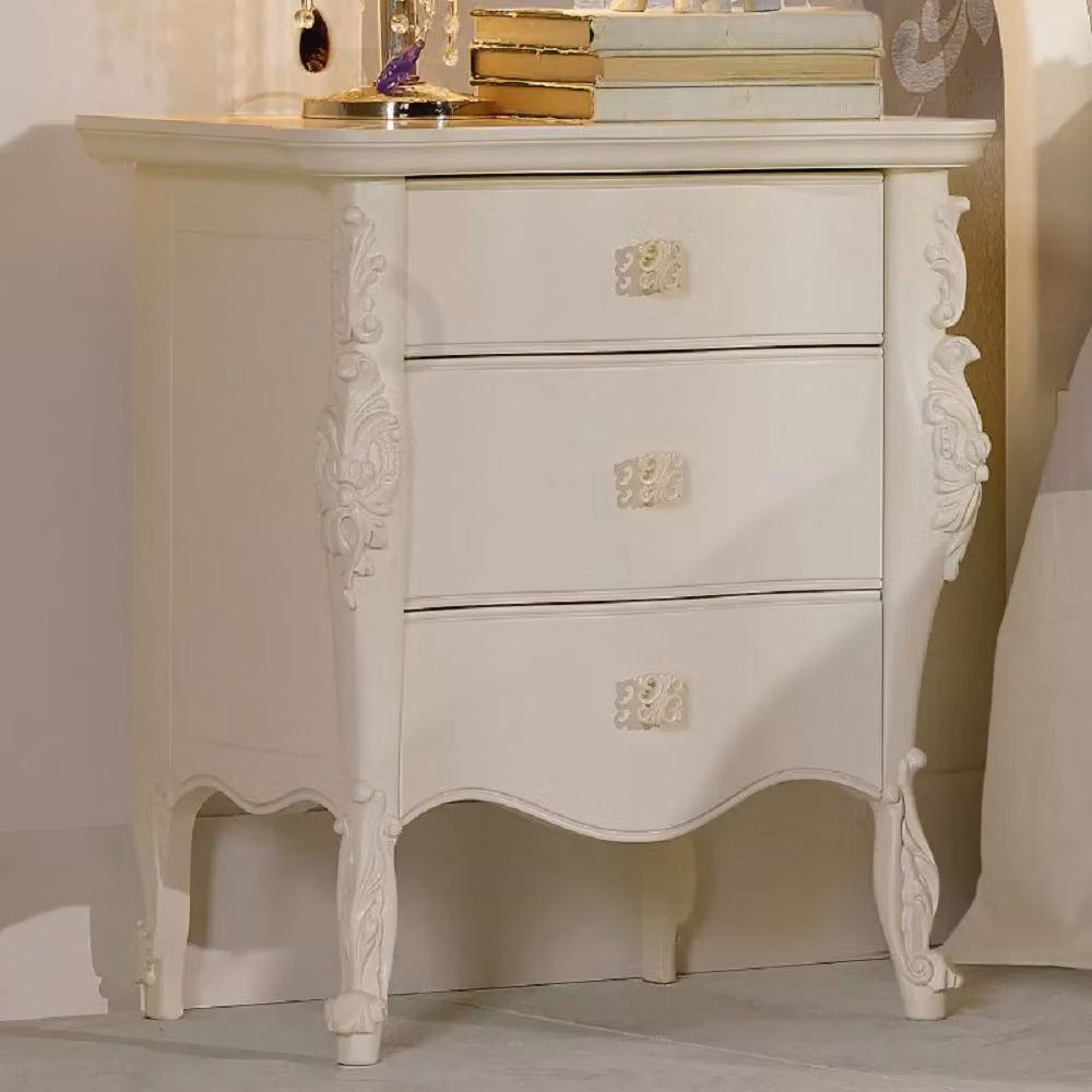 Comodino classico in legno bianco con 3 cassetti soft close Mobili2g L: 56 cm, P: 41 cm, H: 68 cm – 2