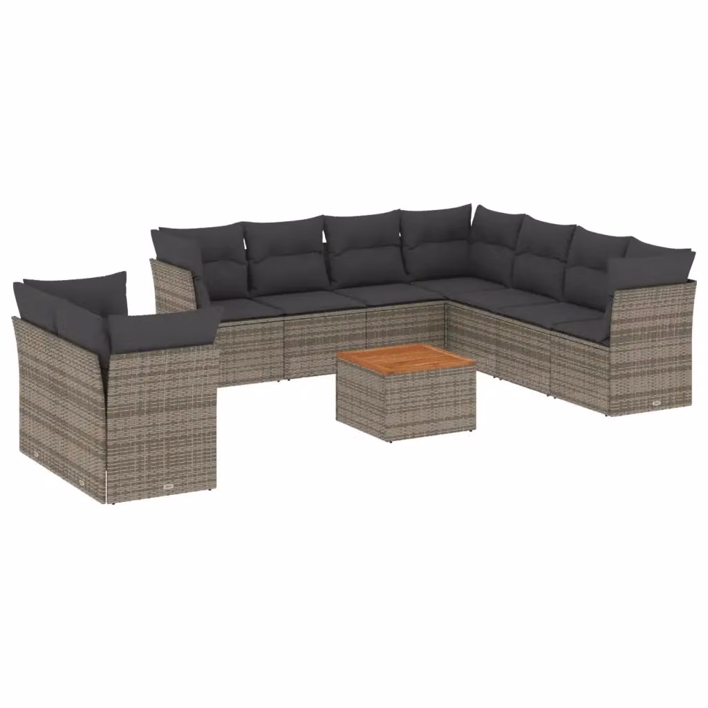 Set Divano da Giardino a Forma di U vidaXL in Polyrattan Grigio con 10 Pezzi e Cuscini Inclusi – 2