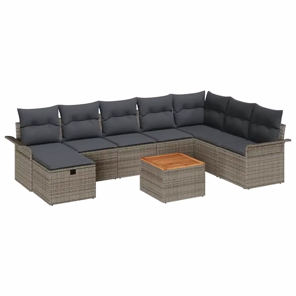 Set Divano da Giardino Moderno vidaXL in Polyrattan Grigio con Cuscini e Tavolino, 9 Pezzi – 2