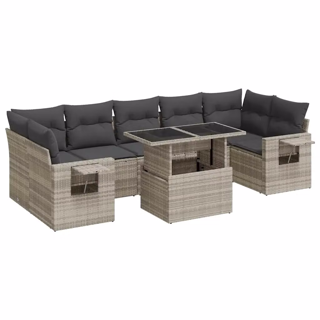 Set Divano da Giardino a L vidaXL in Polyrattan Grigio con Cuscini e Tavolino da Esterno – 2