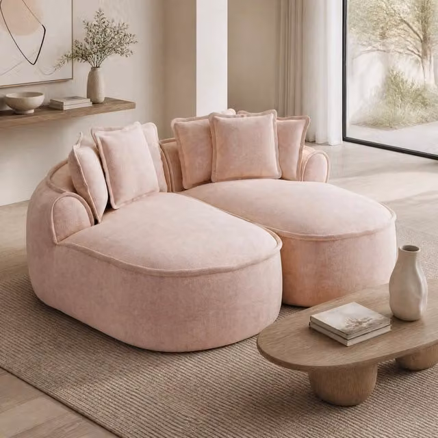 Divano modulare senza struttura in ciniglia trasformabile in divano letto; rosa