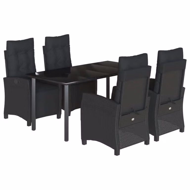 Set da Pranzo da Giardino 5 pz Nero con Cuscini in Polyrattan