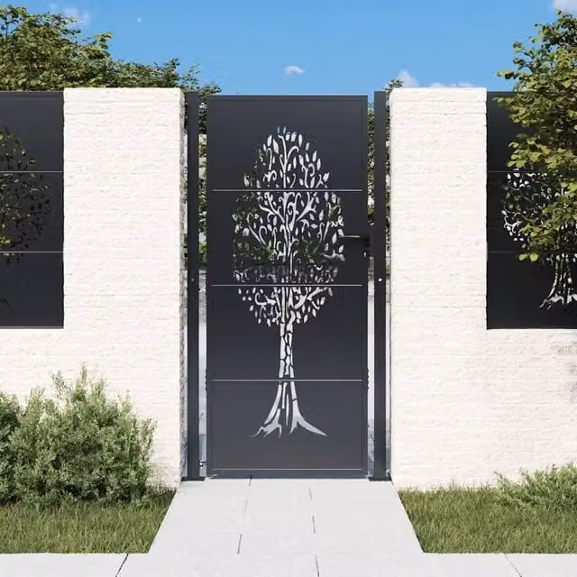 Cancello da giardino antracite 100x200 cm con design ad albero 153159