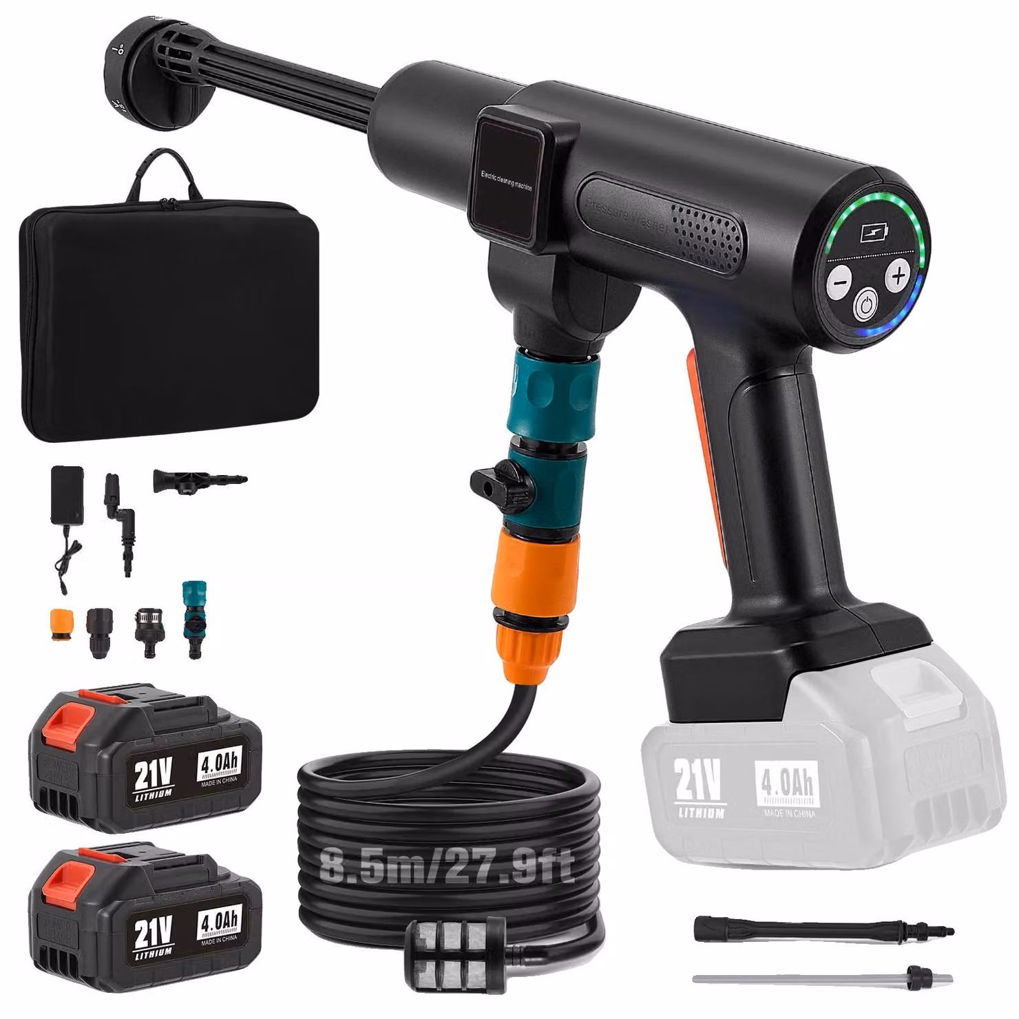 Idropulitrice a batteria, 1200 PSI, ugello 6-in-1, colore nero