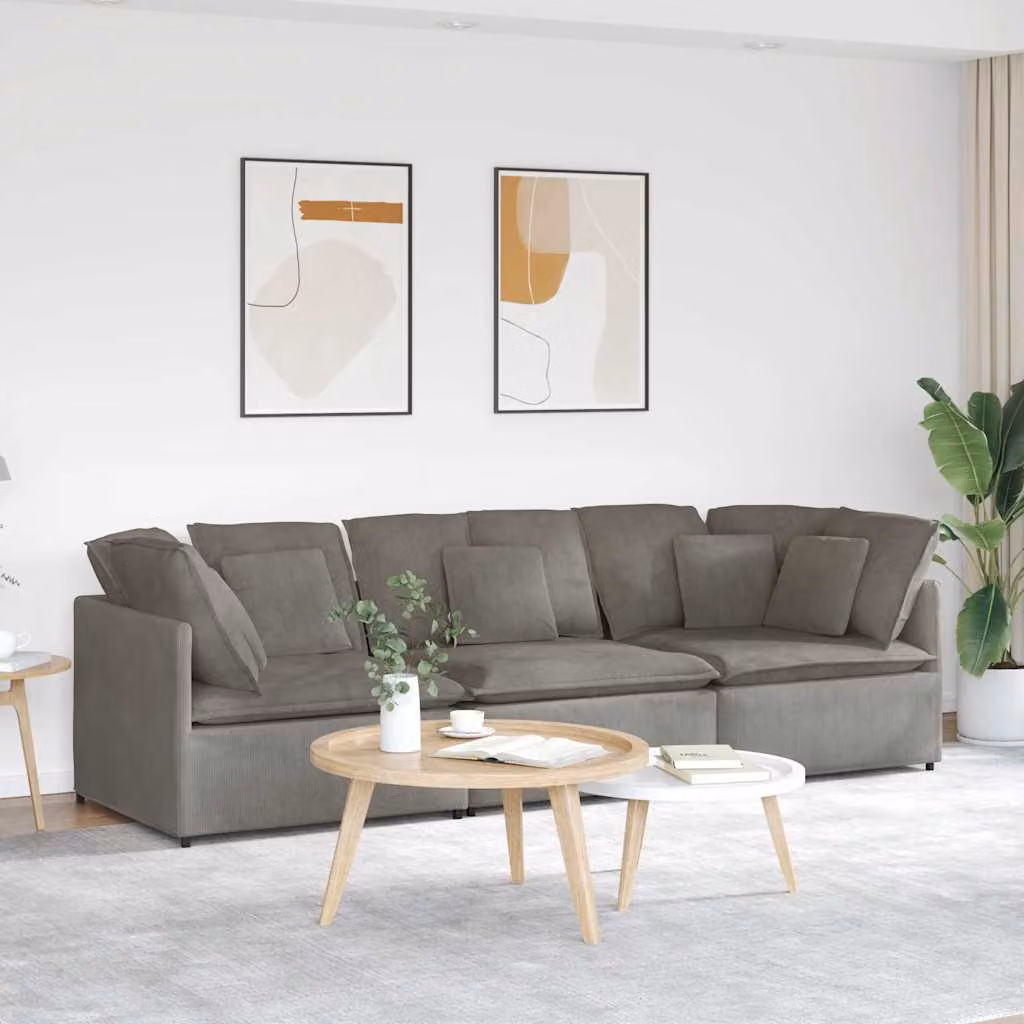 vidaXL Divano Moderno con Cuscini in Tessuto a Coste Grigio con Struttura in Metallo e Legno